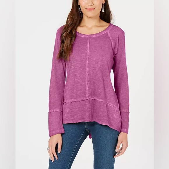 Style & Co. Tops - Style & Co. Seamed High-Low Top Long Sleeve Asymmetrical Tunic Pink Purple Tee